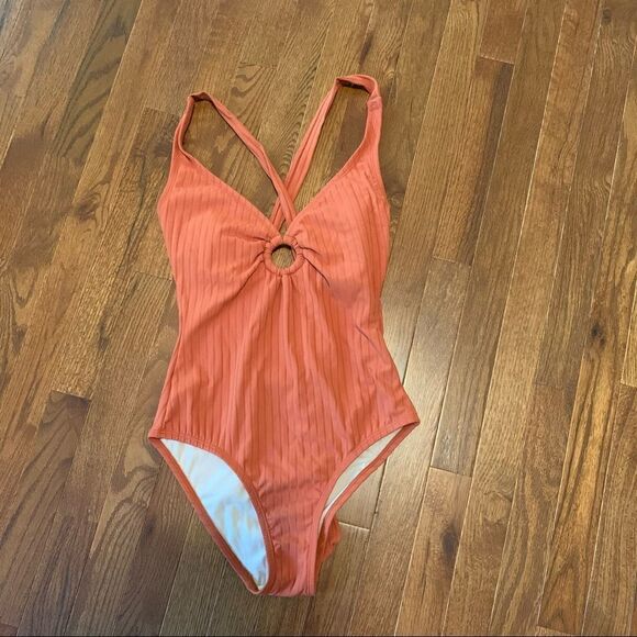 New KONA SOL Ribbed Orange Tie Back Swimsuit M - Picture 7 of 10